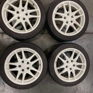 JDM WHEELS JDM HONDA RSX TYPE R , DC5 OEM WHEELS BY ASAHI TEC 17x6JJ 5X114.3 OFFSET 60 GOOD USED TIRES